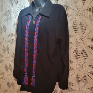 Bob Mackie medium black shacket with embroidered braided scarf